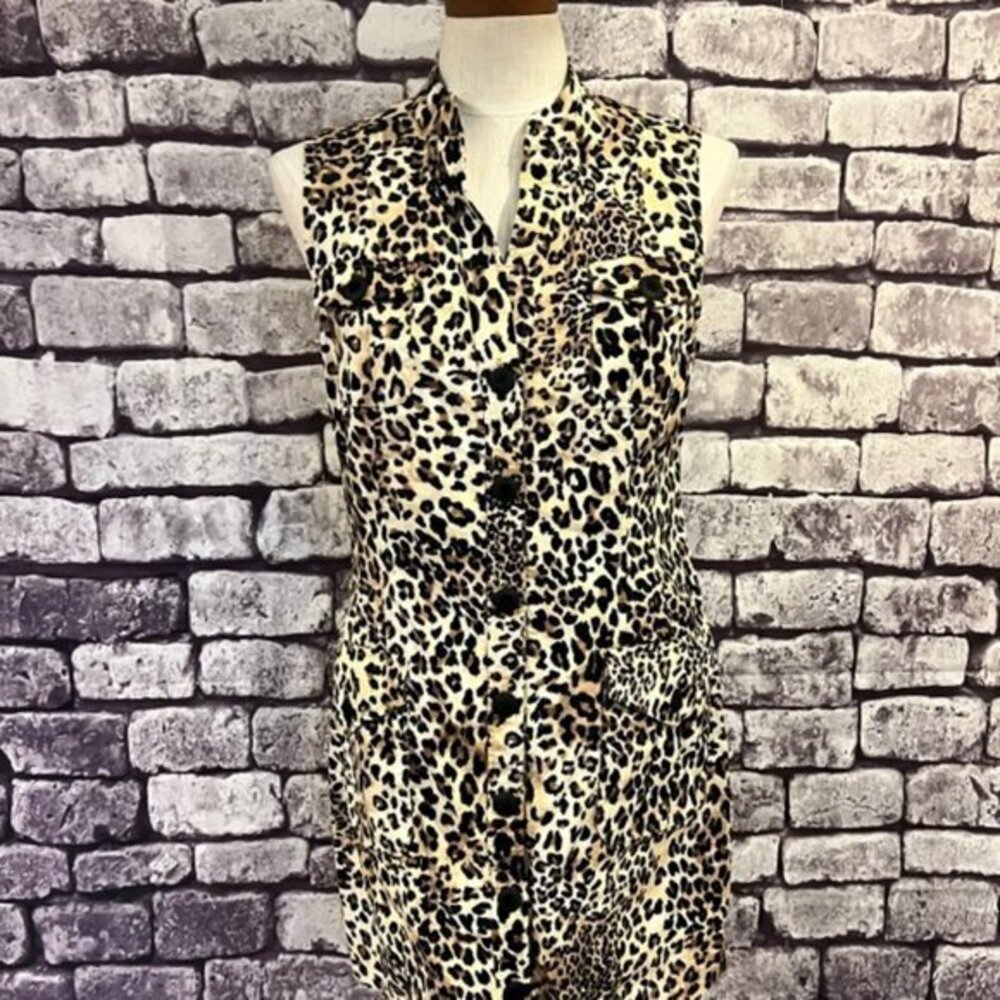 Chico's Sleeveless Animal Print Button Down Dress Size Medium
